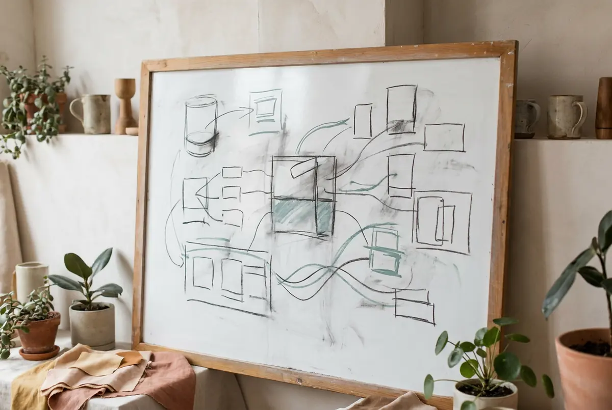Whiteboard mit Produktskizzen